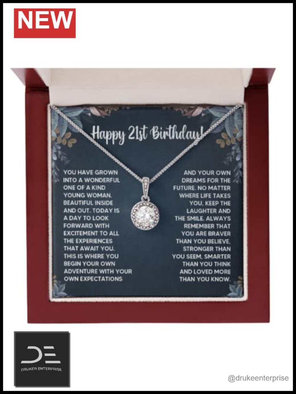 21st Birthday Gift Pendant Necklace for Her White Gold Over Stainless Steel